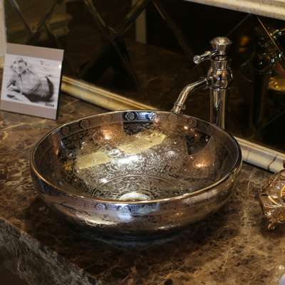 European Style Luxury Silver Countertop Round Bathroom Sink Hand Wash Basin Price